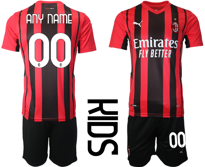 Youth 2021-2022 Club AC milan home red customized Soccer Jersey->customized soccer jersey->Custom Jersey